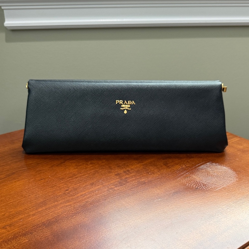 Prada Black Leather Handbag/Purse with Gold Accents